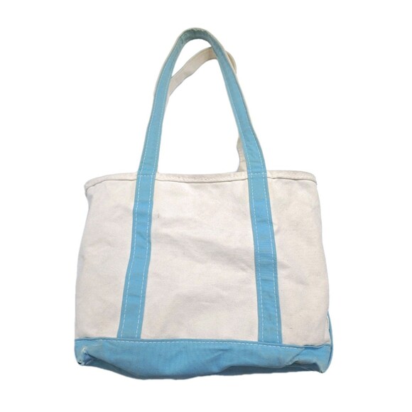 Vintage LL BEAN Boat Tote Aqua Teal Canvas Heavy Duty Bag 14x11x7 C Logo Zipper - Picture 3 of 10
